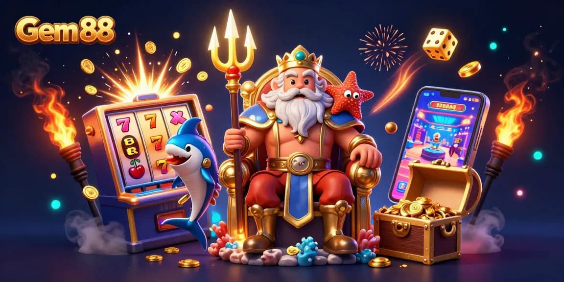 Experience the thrill at Gem 88 with Neptune, slots, and jackpot excitement in a vibrant casino scene