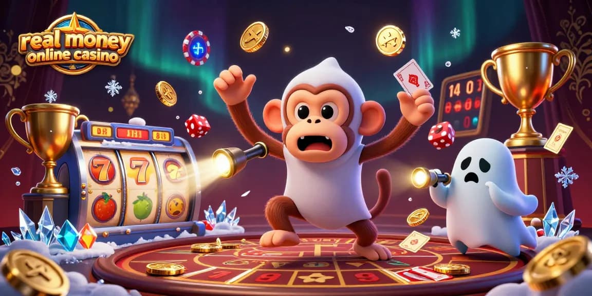 Experience the thrill of a real money online casino with a playful poltergeist monkey and ghost-hunter puppy