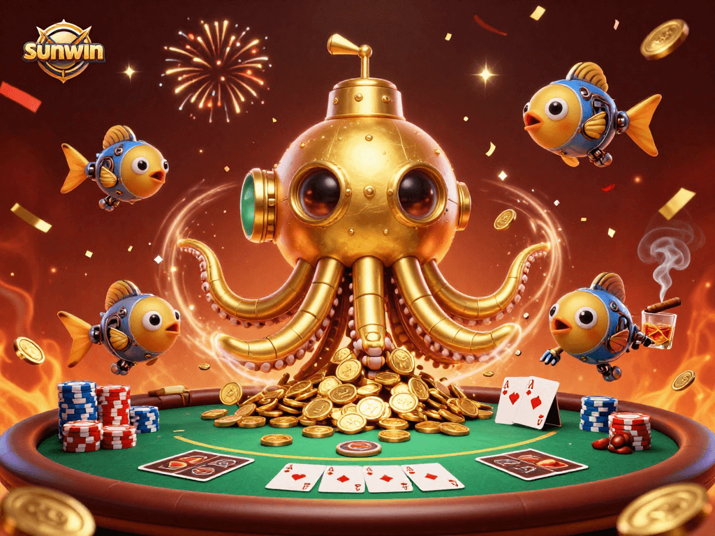 Experience thrilling gaming adventures at sunwin with our captivating golden kraken submarine and poker treasures.