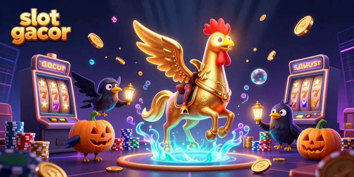 Slot gacor membangkitkan momen kemenangan dalam ilustrasi kasino malam yang megah.