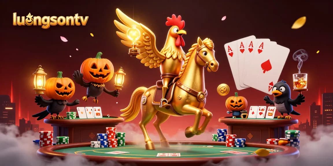 Experience thrilling gameplay at luongsontv with a vibrant golden rooster in a spectacular casino backdrop.