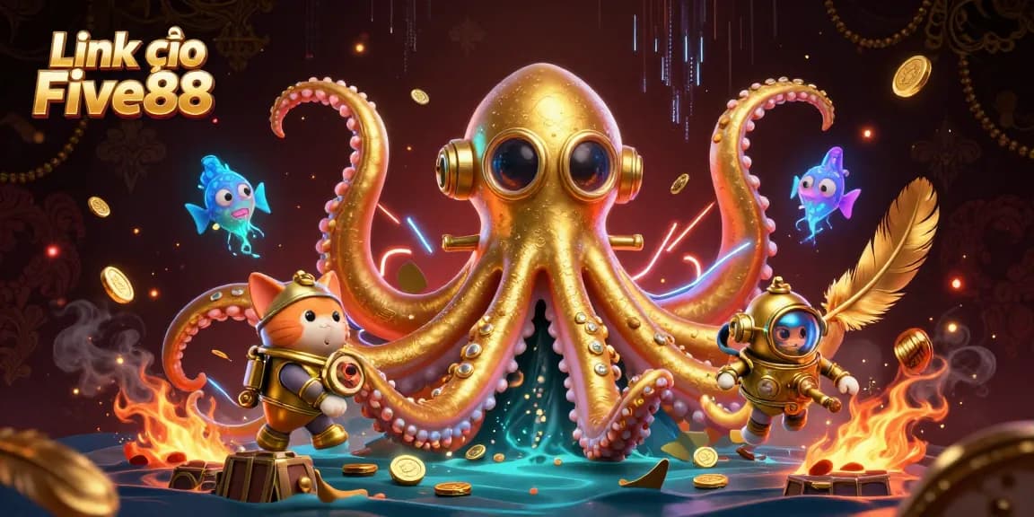 Engage with the excitement of Link vào Five88 in a vibrant, 3D illustrated casino scene.