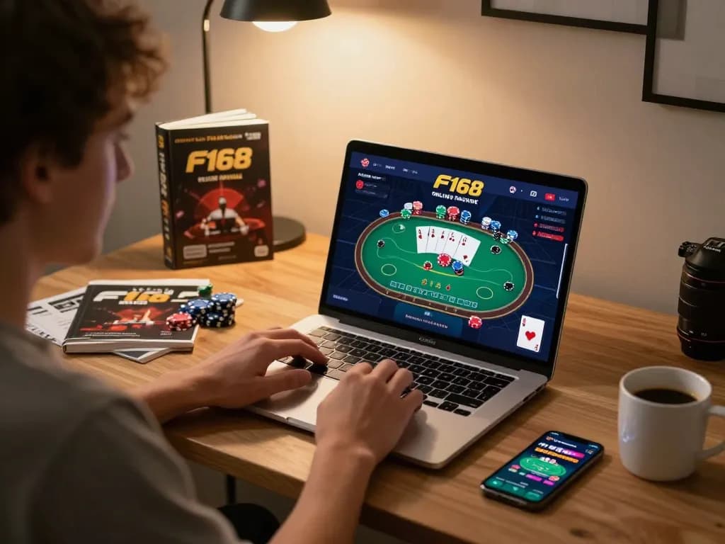 Player enjoying an engaging online poker game at F168, showcasing strategic gameplay and cozy atmosphere.