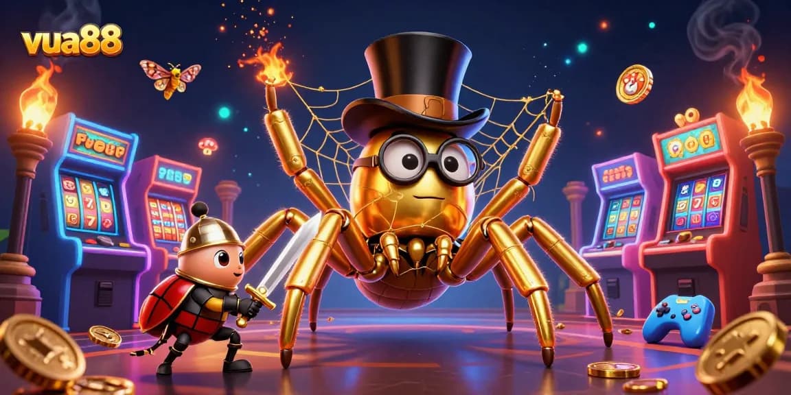 Experience the thrill of casino gaming with vua88 featuring a golden tarantula and dynamic game elements.