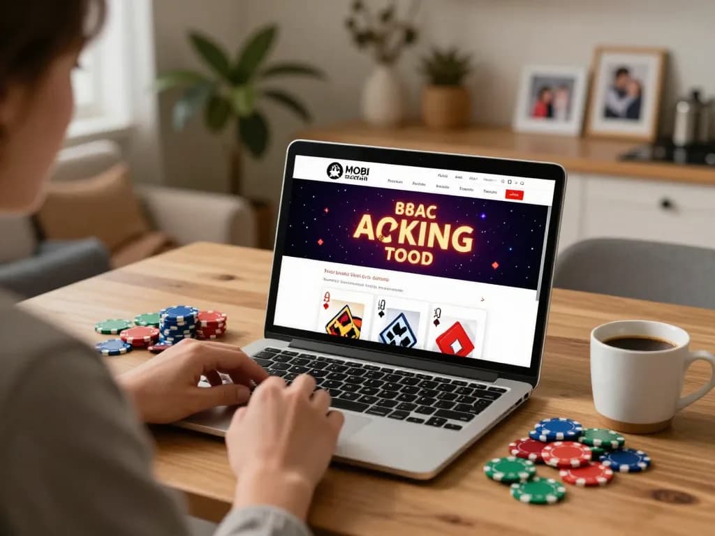 Engaging with 88aa mobi online casino on a laptop at home, showcasing a gambler's setup.