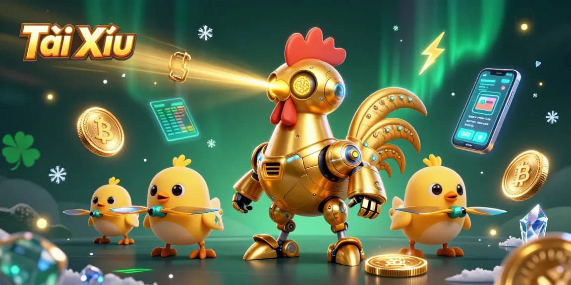 Experience thrilling Tài Xỉu gameplay with futuristic elements and digital effects in an exciting casino adventure.