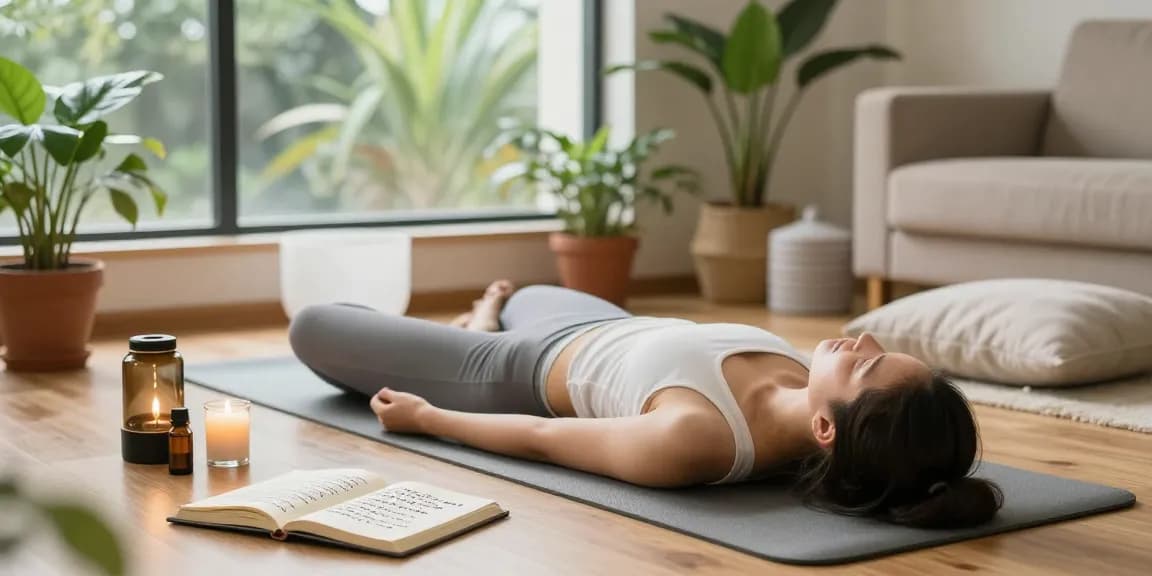 Individual practicing mindfulness meditation for rokok88 wellness in a tranquil home environment.