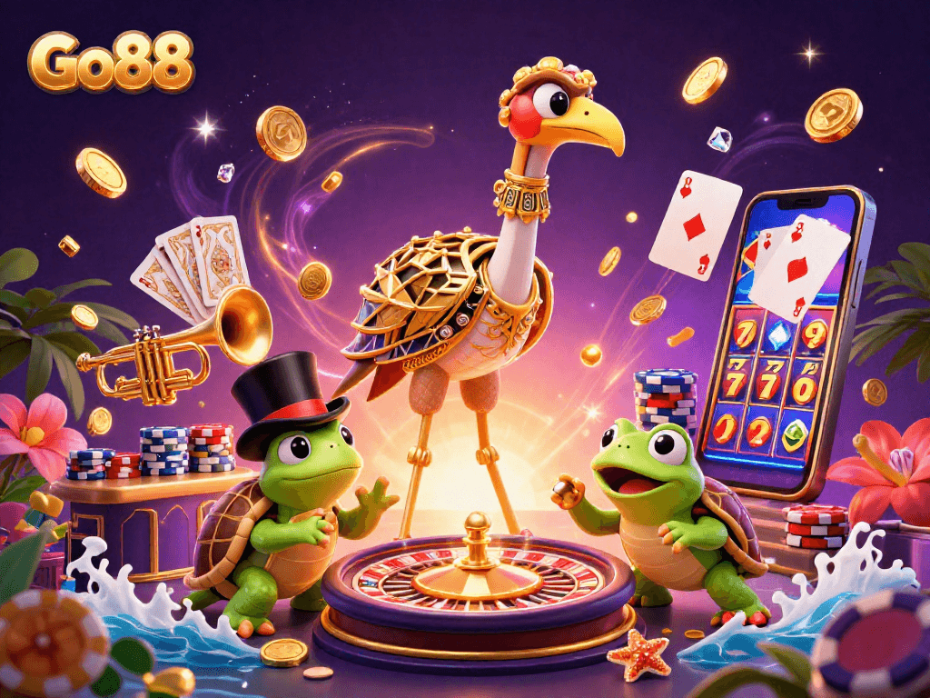 Experience the excitement of Go88 casino games with vibrant characters and dazzling effects.