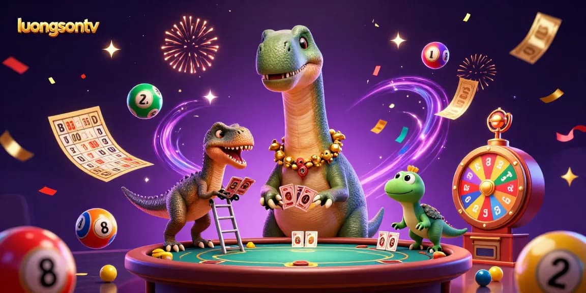 Experience epic fun with luongsontv in this vibrant 3D casino scene filled with lottery excitement.