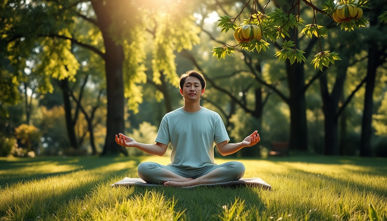A person practicing mindfulness surrounded by nature, illustrating stress and anxiety management.
