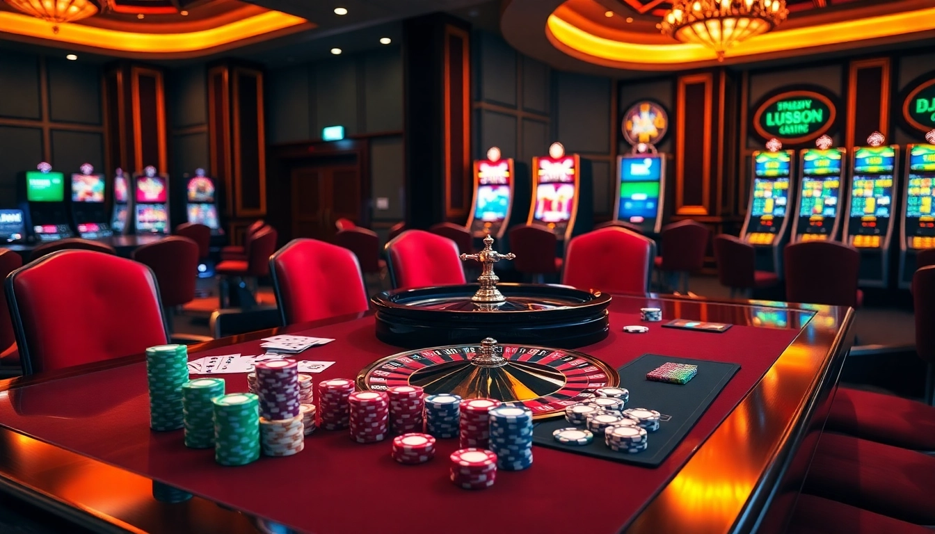 Experience high-stakes poker excitement at lu88n.com with luxurious casino tables and vibrant chips.
