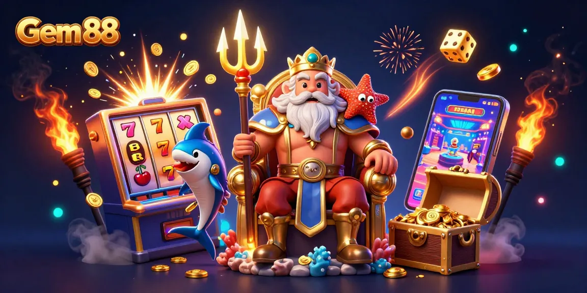 Experience the thrill at Gem 88 with Neptune, slots, and jackpot excitement in a vibrant casino scene