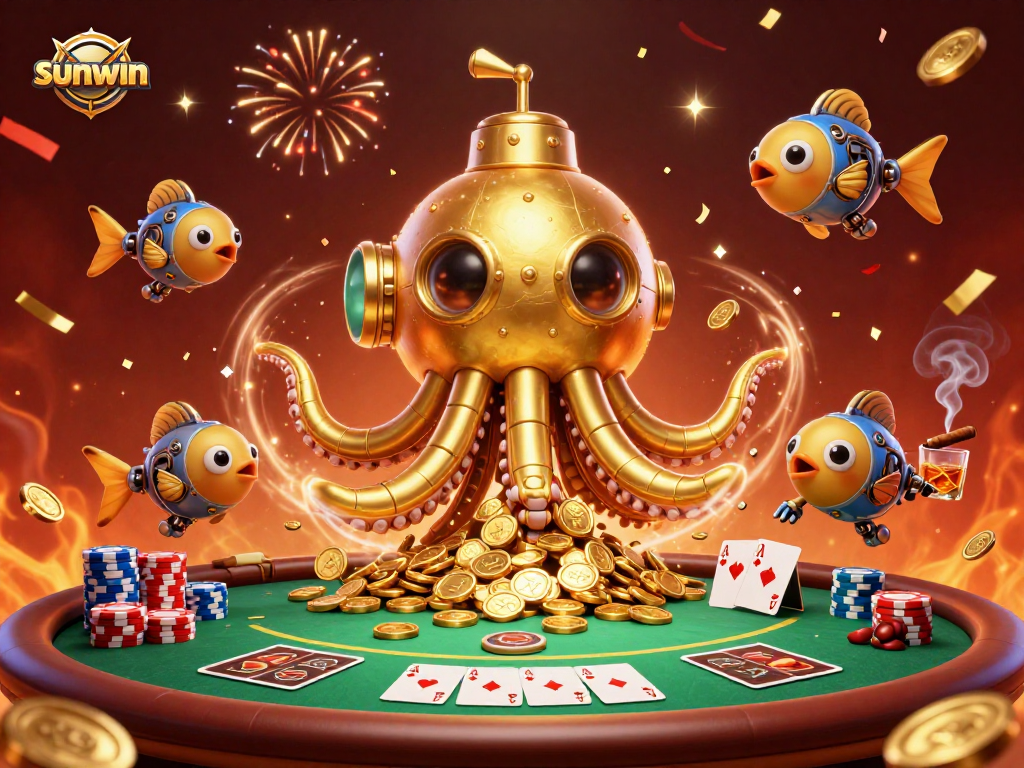 Experience thrilling gaming adventures at sunwin with our captivating golden kraken submarine and poker treasures.