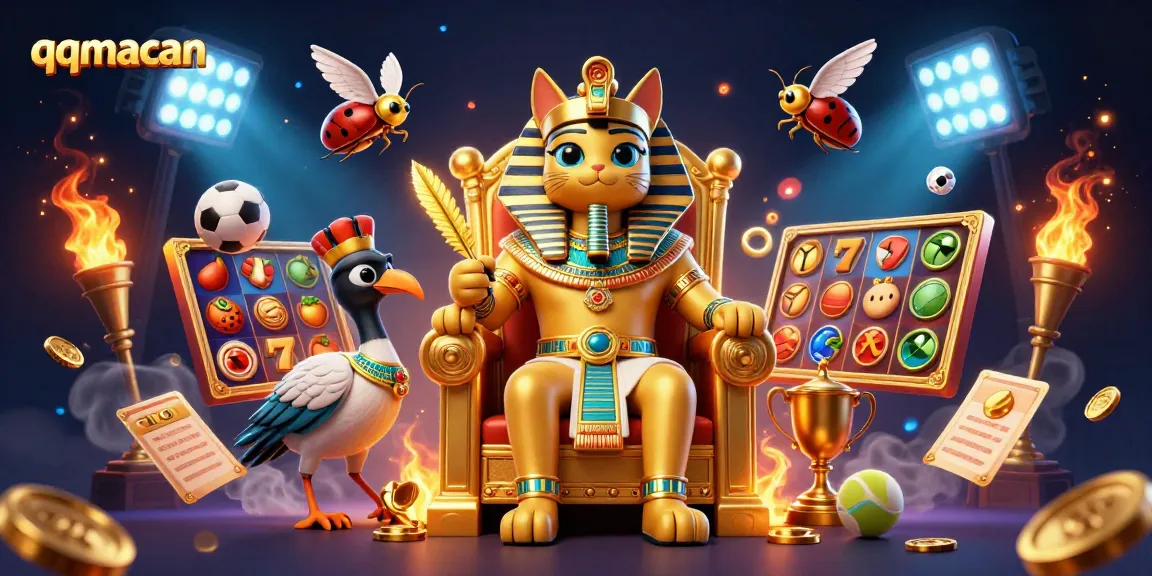 Mengalami sensasi bermain di qqmacan dengan kucing firaun kartun 3D dan elemen kasino lainnya.