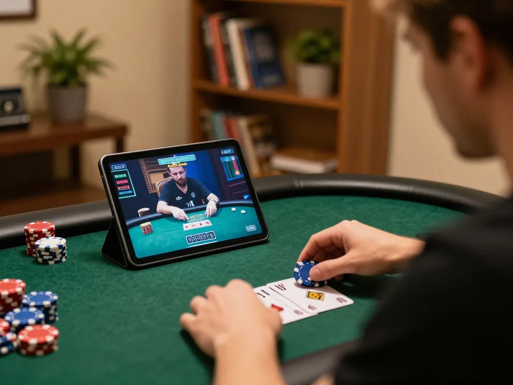 88vin player engaged in an online poker game, showcasing strategy and excitement from home gaming