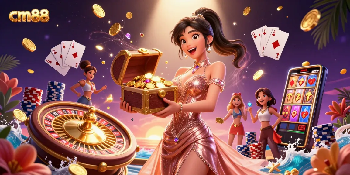 Experience the thrill of cm88 with a stunning treasure chest overflowing with golden coins.