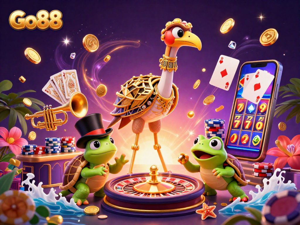 Experience the excitement of Go88 casino games with vibrant characters and dazzling effects.