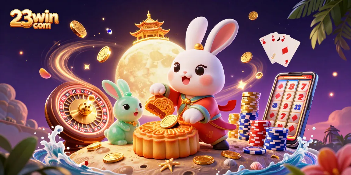 Experience the thrill of 23win com with a vibrant casino scene featuring a moon rabbit and dazzling game elements.