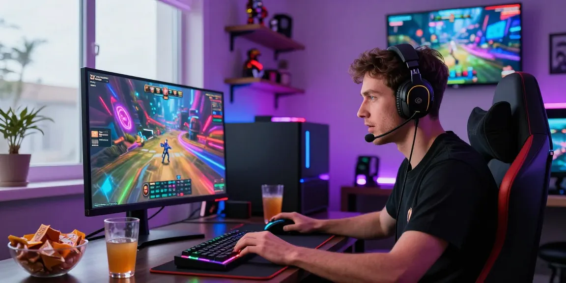 rokok88 gaming setup featuring passionate gamer, RGB mechanical keyboard, and immersive atmosphere