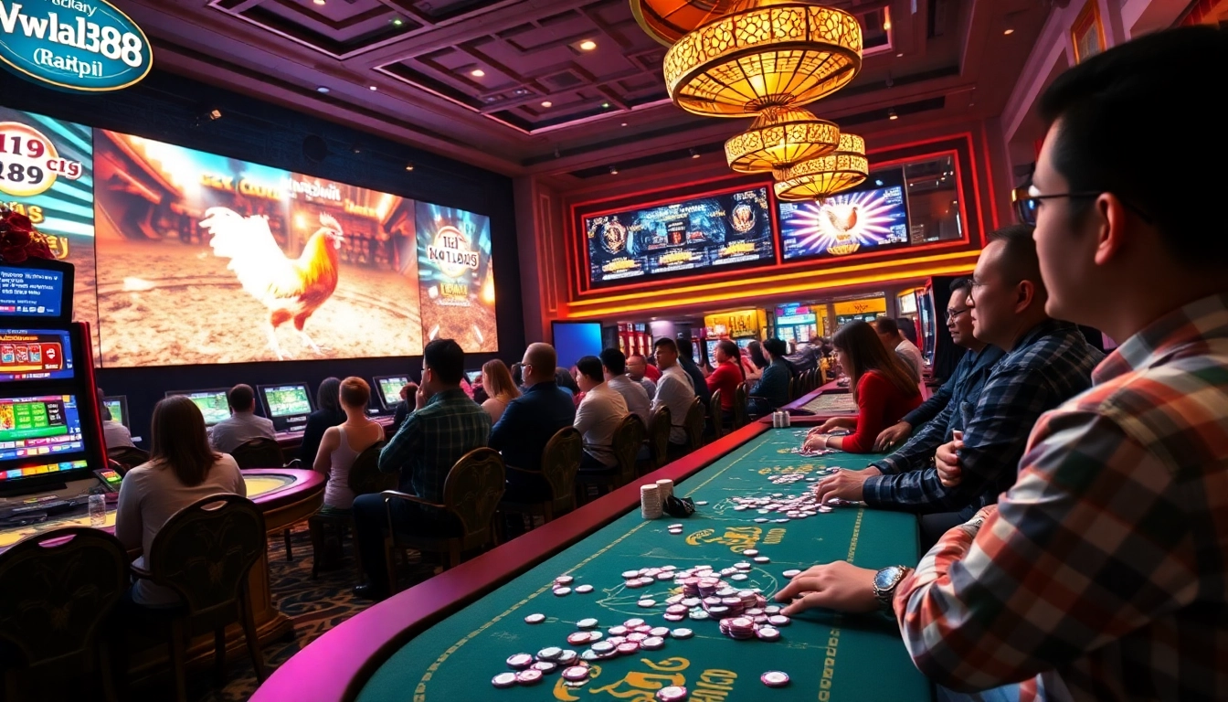WALA88 đá gà live event with players engaging in thrilling gambling action.