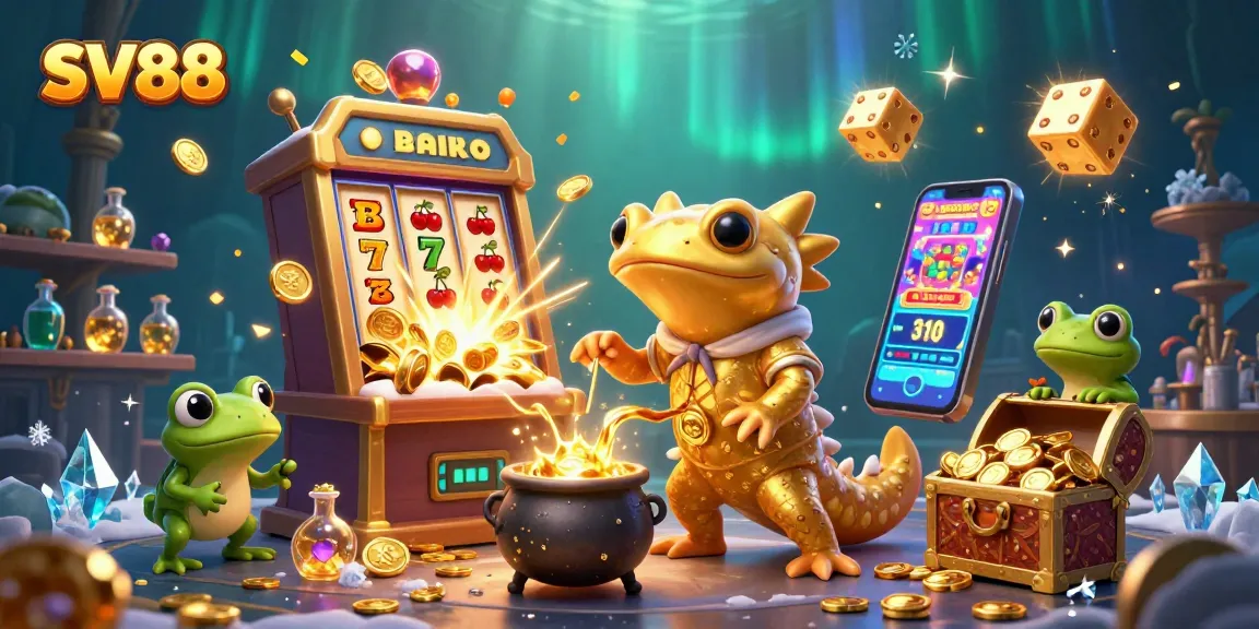 Players winning big at SV88 with thrilling slot machines and golden treasures in a vivid casino scene.