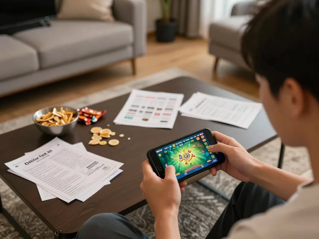Tài xỉu online uy tín gameplay on smartphone in a cozy home setup with strategic notes.