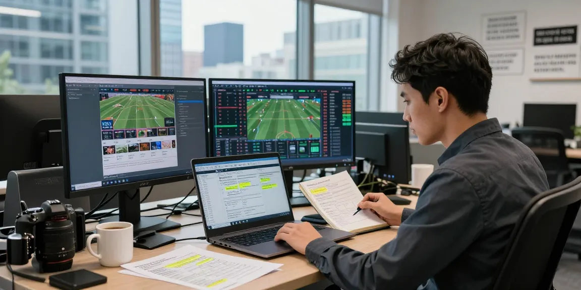 Focused individual analyzing keo nha cai statistics in a modern office setting