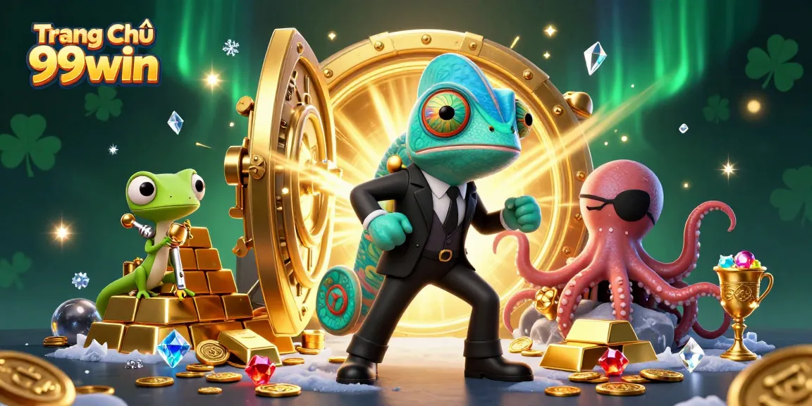 Experience dynamic action at Trang Chủ 99win with thrilling 3D casino characters amid treasure.