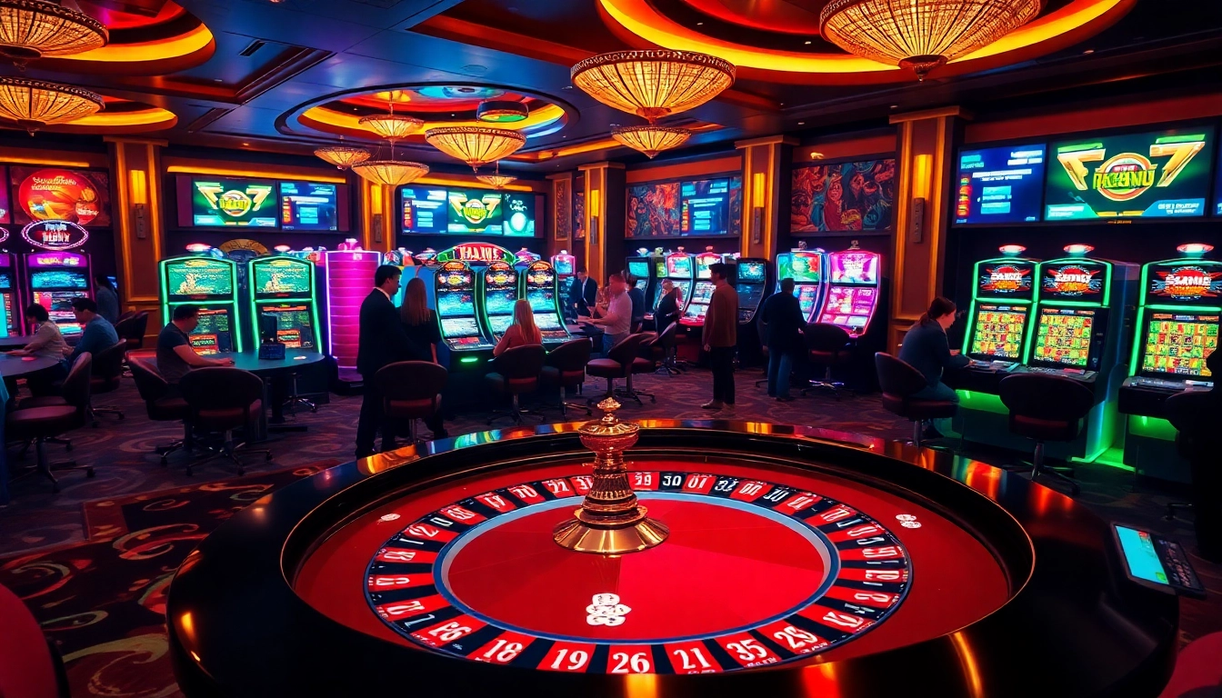 Experience thrilling gameplay at f168 casino with vibrant slot machines and roulette tables.
