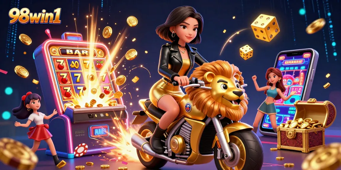 Experience thrilling gameplay with 98win1 in a vibrant 3D casino scene featuring action and excitement.
