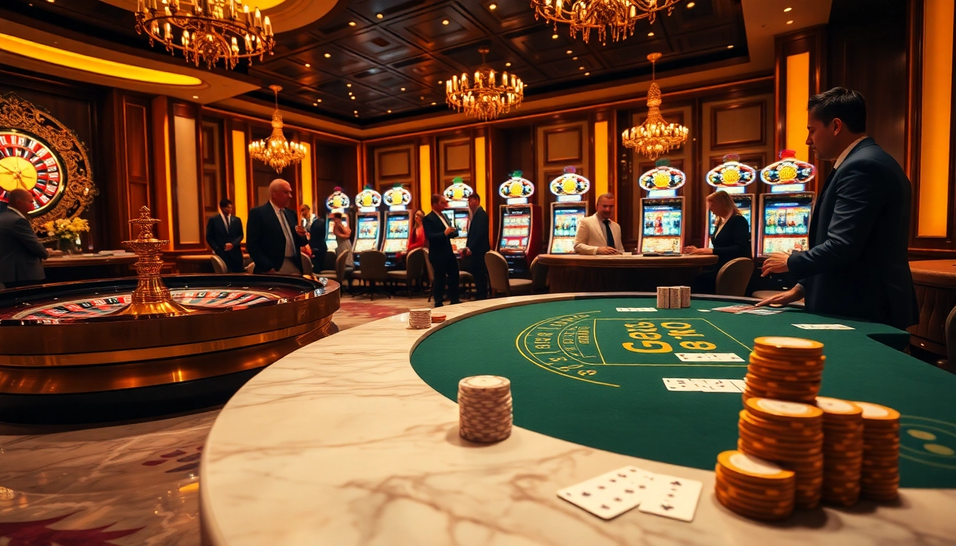 Experience high-stakes excitement at the go8 casino with luxurious tables and vivid gambling visuals.