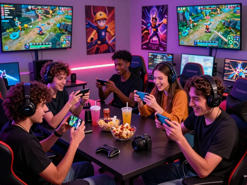 Tải go88 - Friends enjoying mobile gaming with excitement and camaraderie.