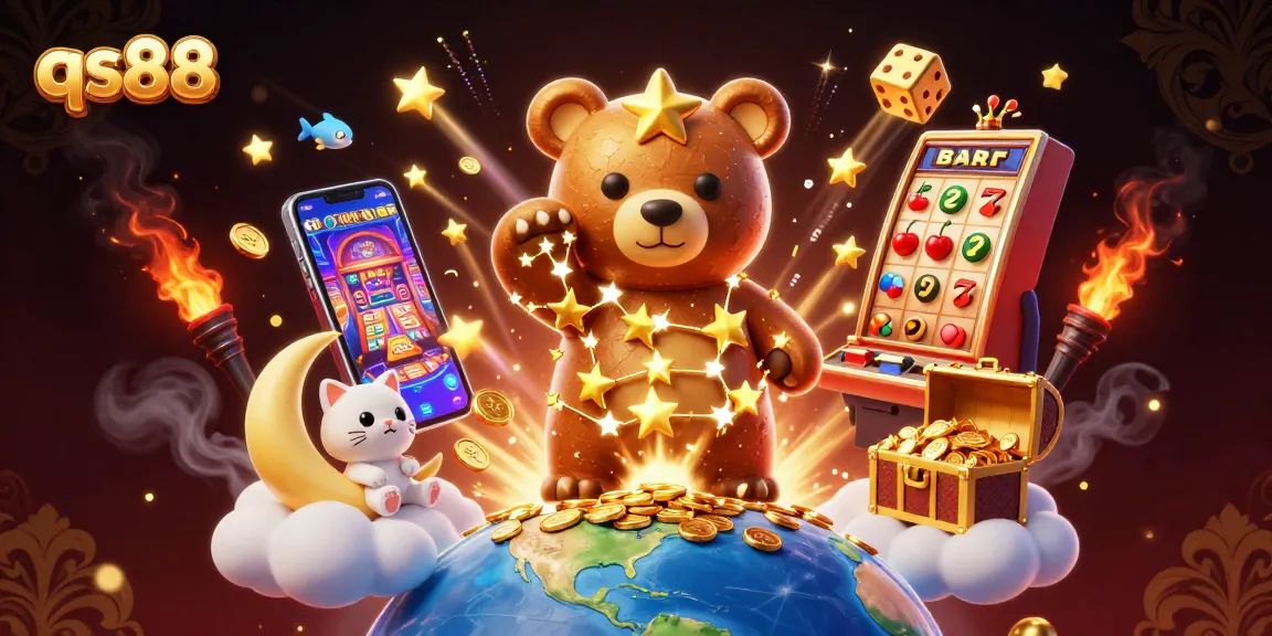qs88 players winning from a vibrant casino scene filled with animated characters and jackpot excitement