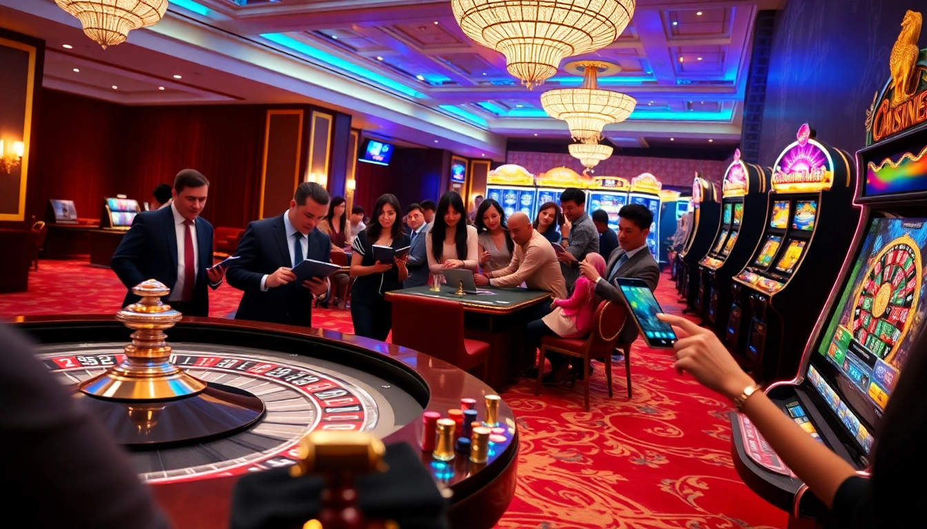 Experience the vibrant excitement of online gambling at 8kkbet.com with players at luxury gaming tables.