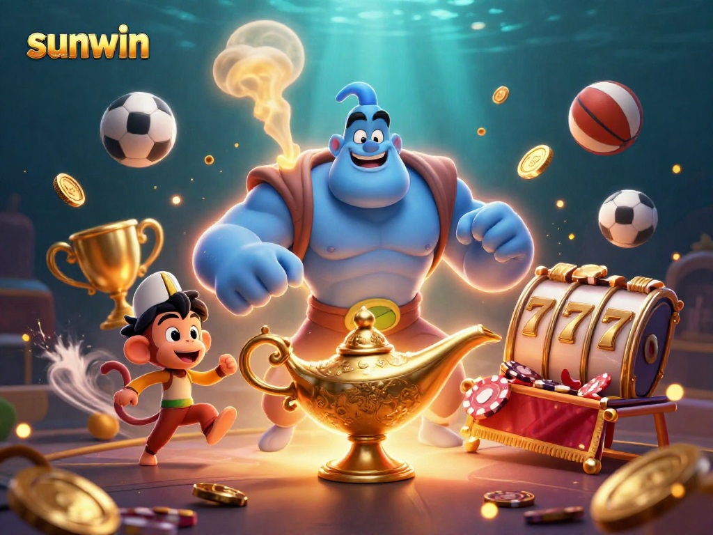 Experience casino excitement with sunwin's vibrant 3D gaming scene blending characters and elements.
