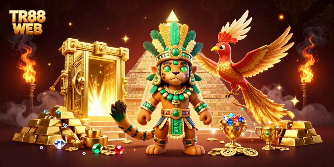 Experience excitement at TR88 WEB with a dynamic scene of a Mayan jaguar priest surrounded by lavish casino treasures.