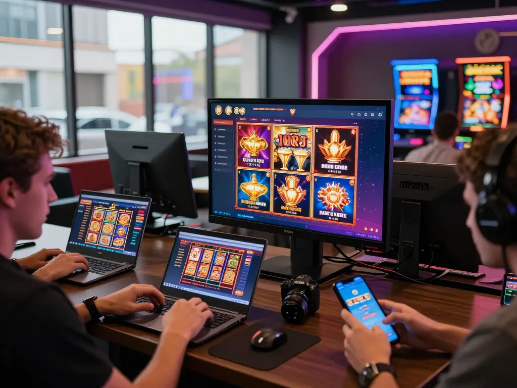 Engaging scene of users enjoying 789 P's online gambling experience with vibrant game displays.
