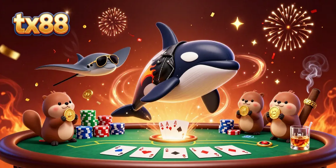 Engage with exciting tx88 casino thrill featuring sea creatures and poker elements in a rich illustration.