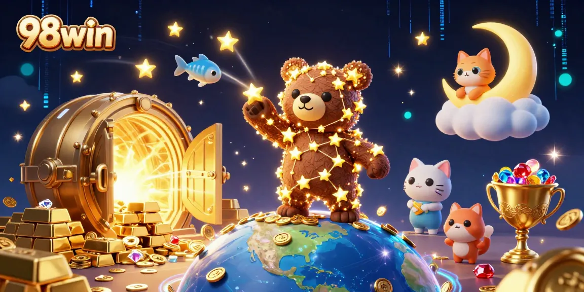 Experience the thrill of 98win with vibrant casino adventures illustrated in 3D magic.