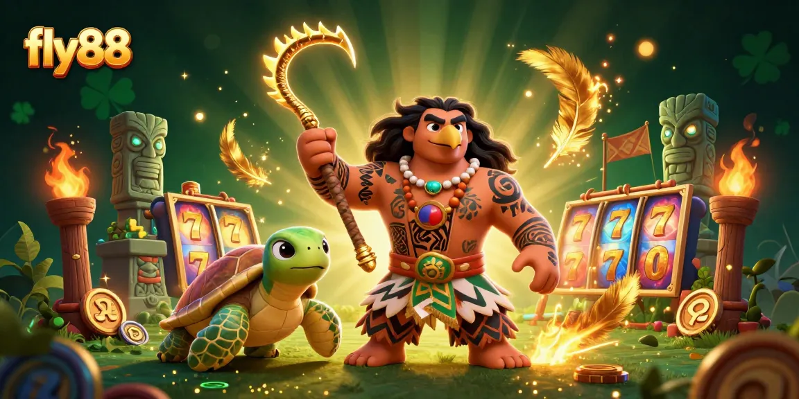 Experience thrilling gameplay with fly88's vibrant casino world featuring dynamic slot games amidst mystical characters.