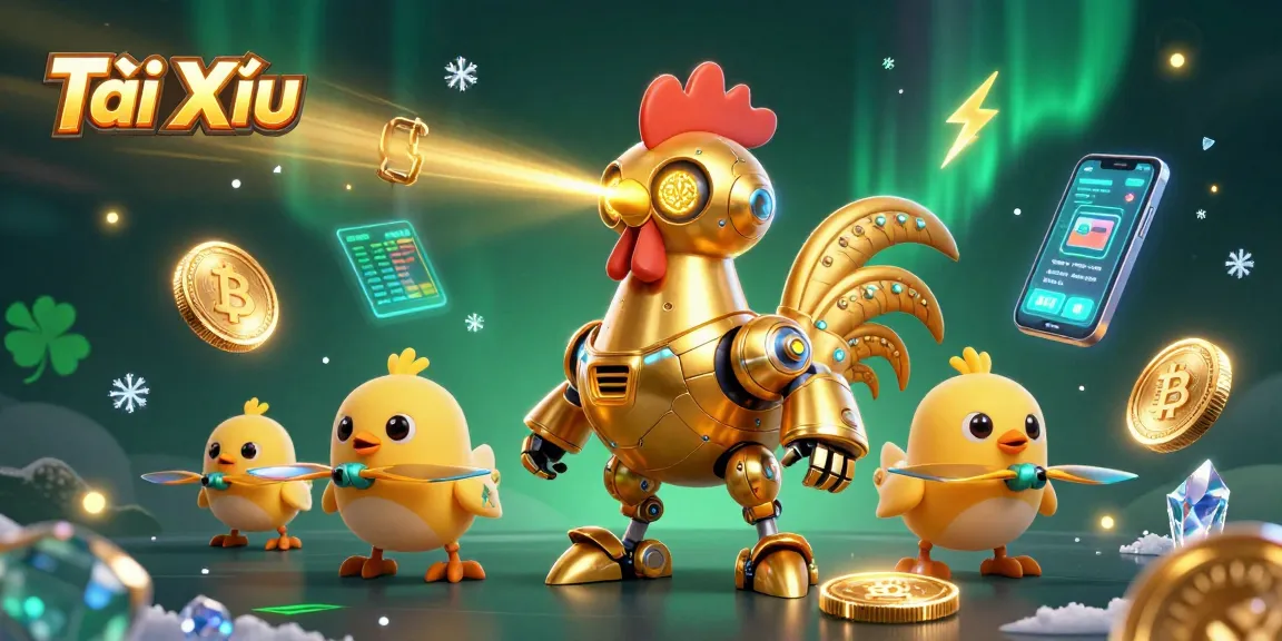 Experience thrilling Tài Xỉu gameplay with futuristic elements and digital effects in an exciting casino adventure.