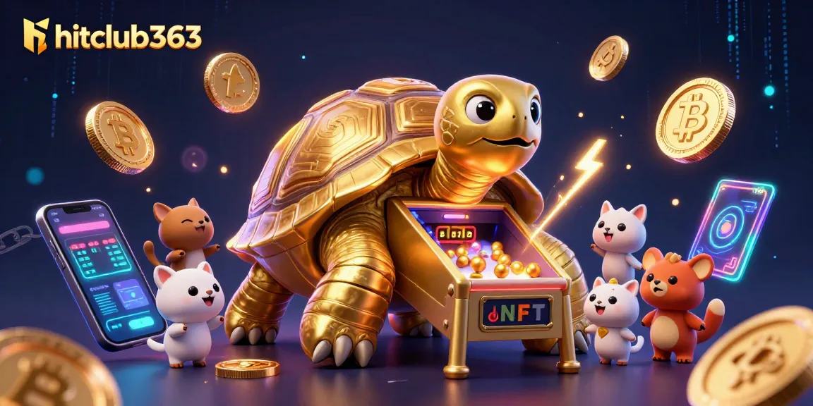 Experience the thrill of hitclub363 with the vibrant 3D casino gaming scene featuring slot machines and crypto elements.