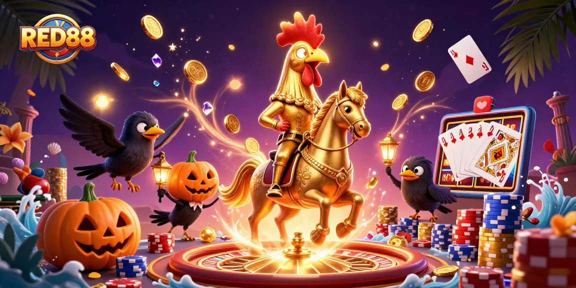 Engage in thrilling gameplay with RED88 amid dazzling casino elements and vibrant visuals.